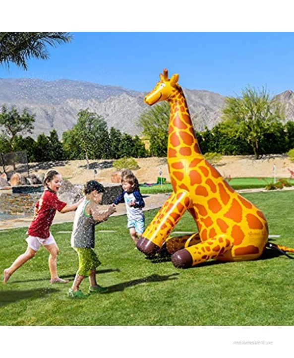 GoFloats Giant Inflatable Giraffe Party Sprinkler 7 Feet Tall Yard Sprinkler for Kids Summer Fun Yellow