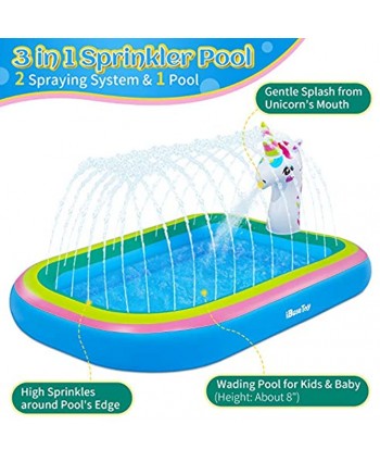 iBaseToy Splash Pad Sprinkler Pool for Kids Toddlers 68" Unicorn Sprinkler Splash Mat Inflatable Kiddie Baby Swimming Wading Pool Outdoor Sprinklers Water Toys Games for Boys Girls Backyard Yard