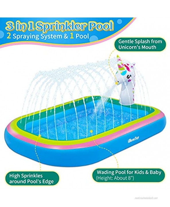 iBaseToy Splash Pad Sprinkler Pool for Kids Toddlers 68 Unicorn Sprinkler Splash Mat Inflatable Kiddie Baby Swimming Wading Pool Outdoor Sprinklers Water Toys Games for Boys Girls Backyard Yard