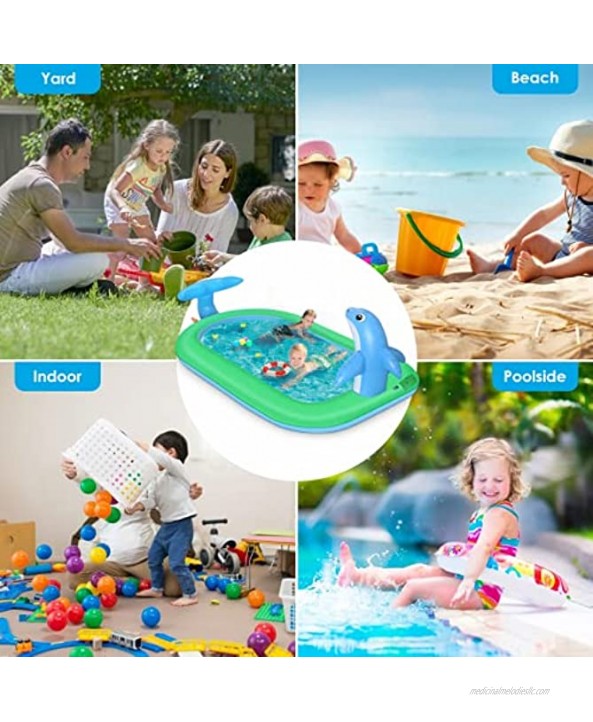 Inflatable Sprinkler Pool for Kids 75 x 26 Kiddie Pool with Splash Dolphin Swimming Pool Sprinkler Pad Outdoor Backyard Swimming Gifts for Toddlers Kids Children