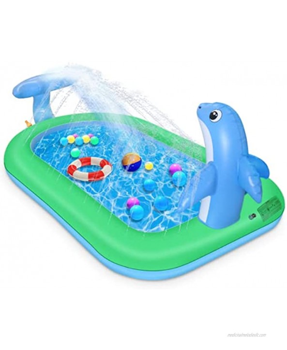Inflatable Sprinkler Pool for Kids 75 x 26 Kiddie Pool with Splash Dolphin Swimming Pool Sprinkler Pad Outdoor Backyard Swimming Gifts for Toddlers Kids Children
