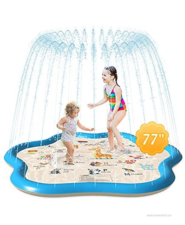 JONYJ Splash Pad 77 Sprinkler for Kids and Toddlers Fun Backyard Sprinkler & Splash Play Mat for Learning Outdoor Swimming Pool Inflatable Water Toys for 3 -12 Age Girls Boys Blue