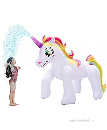 JOYIN 53'' Inflatable Unicorn Sprinkler for Kids and Adults Outdoor Water Toys Alicorn  Pegasus Lawn Sprinkler for Kids Summer Fun Activities