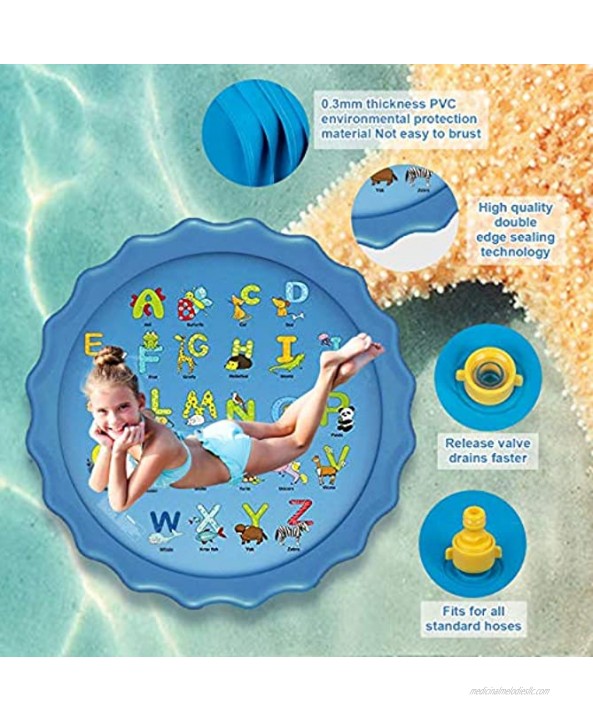 KIDDYCOLOR 68” Splash Sprinkler Pad Water Spray Mat for Kids Inflatable Water Toys Outdoor Swimming Pool for Babies and Toddlers Blue