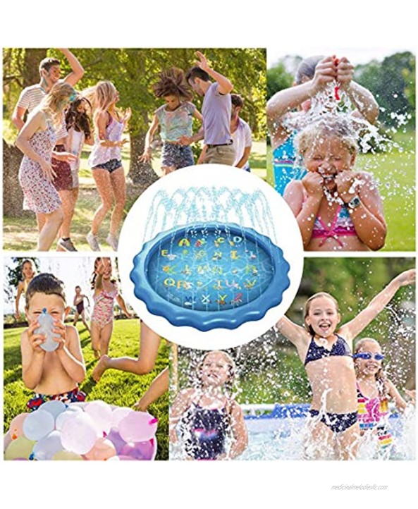 KIDDYCOLOR 68” Splash Sprinkler Pad Water Spray Mat for Kids Inflatable Water Toys Outdoor Swimming Pool for Babies and Toddlers Blue
