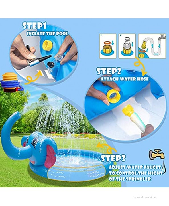 Kisprine 3-in-1 Splash Pad Inflatable Sprinkler for Kids and Toddlers Kids & Toddler Pool Inflatable Water Toys ,Outdoor Swimming Pool for Babies and Toddlers