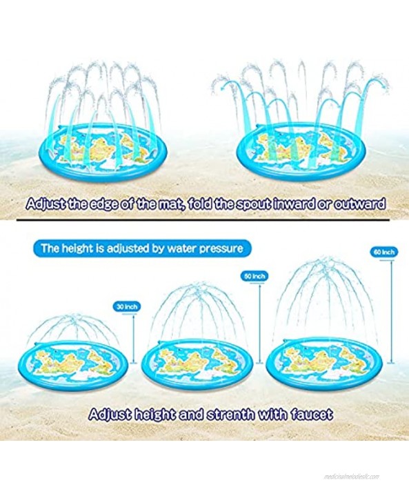 KLASREMO Oval Splash Pad Sprinkler 60x70 inch for Kids Toddler Children Inflatable Water Mat Toys for Babies Boys Girls 3-12 Years Old 3-in-1 Backyard Summer Toys Learning Outdoor Outside Wading pool