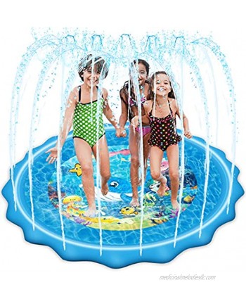 Mademax Upgraded 79" Splash Pad Sprinkler & Splash Play Mat Inflatable Summer Outdoor Sprinkler Pad Water Toys Fun for Children Infants Toddlers Boys Girls and Kids