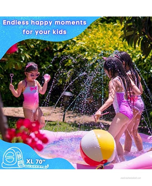 PRINCESSEA Emma USA 4-IN-1 Splash Pad XXL 70 Outdoor Water Sprinkler for Kids Summer Wading Pool & Splash Pad for Girls Inflatable Kiddie Pool With Sprinkler Water Toys for Toddlers 1year & up