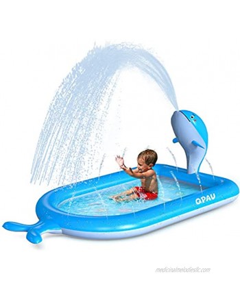 QPAU 3-in-1 Inflatable Sprinkler Pool 2021 New Whale Design Splash Pad Kiddie Pool for Kids Toddler Outdoor Water Toys for Babies Boys Girls 65”x 40”Blue Whale
