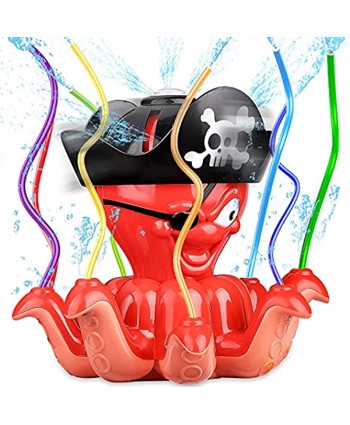 Sloosh Pirate Octopus Water Sprinkler for Kids Backyard Water Toy with 8 Nozzles and Spinning Hat Water Spray Toys for Toddlers Kids Sprinkler for Yard Outdoor Activities