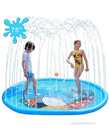 Splash Pad Sprinkler for Kids & Toddlers Upgraded 75" Large Size Outdoor Summer Water Toys Splash Play Mat Water Play Mat Toys for Toddlers & Dogs
