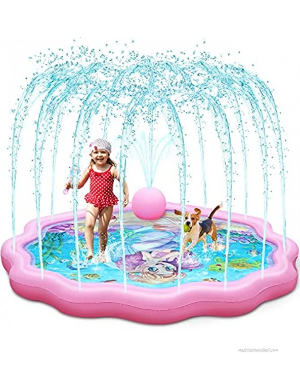 Splash Pad Sprinkler For Kids Toddlers 70'' Large Splash Play Mat Outdoor Water Toys Mermaid Design Children’s Sprinkler Pool Kiddie Baby Pool Infant Wading Swimming Pool Outdoor Toys For Girls Boys…