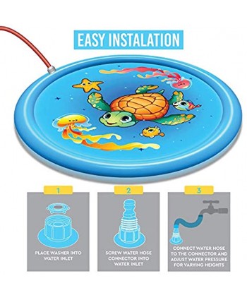Splash Pad Water Toy Sprinkler Mat Pool for Kids Toddlers 68" Outdoor Summer Toys Kiddie Baby Swimming Pools Fun Backyard Trampoline Lawn Games Infant Wading Pool Slide Water Play for Ages 1 12