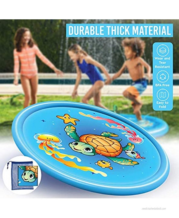 Splash Pad Water Toy Sprinkler Mat Pool for Kids Toddlers 68 Outdoor Summer Toys Kiddie Baby Swimming Pools Fun Backyard Trampoline Lawn Games Infant Wading Pool Slide Water Play for Ages 1 12