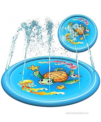 Splash Pad Water Toy Sprinkler Mat Pool for Kids Toddlers 68" Outdoor Summer Toys Kiddie Baby Swimming Pools Fun Backyard Trampoline Lawn Games Infant Wading Pool Slide Water Play for Ages 1 12