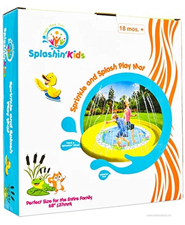 Splashin'kids 68 Sprinkle and Splash Play Mat Pad Toy for Children Infants Toddlers Boys Girls and Kids Perfect Inflatable Outdoor Sprinkler pad Watch Video Toys for 5year olds