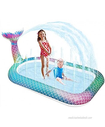 Sprinkler Pool for Kids ,Fuwomim 3-in-1 Splash Pad Kiddie Pool Mermaid Design Inflatable Sprinkler Outdoor Water Toys Wading Swimming Pool for Baby Toddlers Boys Girls