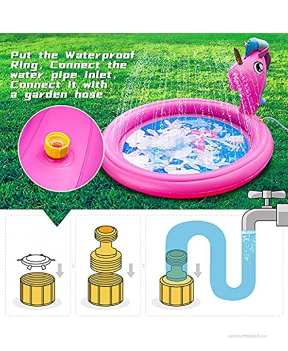 SuSenGo Unicorn Splash Pads Sprinkler for Kids Toddler Large Size 71 Outdoor Inflatable Wading Pool