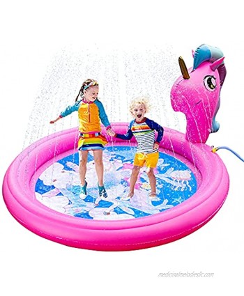 SuSenGo Unicorn Splash Pads Sprinkler for Kids Toddler Large Size 71" Outdoor Inflatable Wading Pool