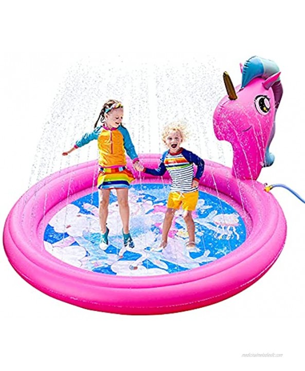 SuSenGo Unicorn Splash Pads Sprinkler for Kids Toddler Large Size 71 Outdoor Inflatable Wading Pool