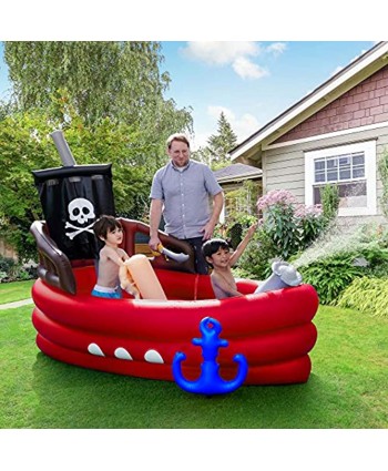 Teamson Kids Water Fun Pirate Boat Inflatable Sprinkler Play Center with Pump Red