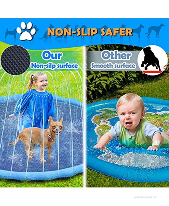 Toffos Splash Pad 74.8‘’ Sprinkler for Dogs and Kids Extra Large 0.5mm Thickened Durable and Foldable Large Pool Summer Outdoor Water Play Mat Toys for Toddlers & Dogs