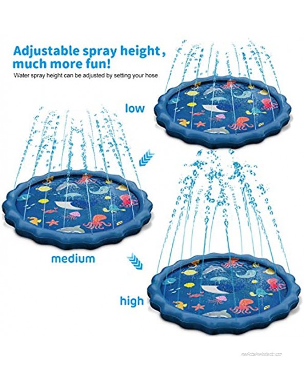 Uiter Sprinkle & Splash Play Mat 60'' Blue Inflatable Pool Sprinkler Pad Wading Pool Summer Outdoor Water Toys