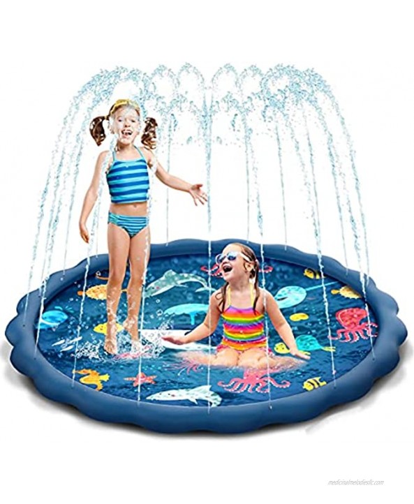 Uiter Sprinkle & Splash Play Mat 60'' Blue Inflatable Pool Sprinkler Pad Wading Pool Summer Outdoor Water Toys