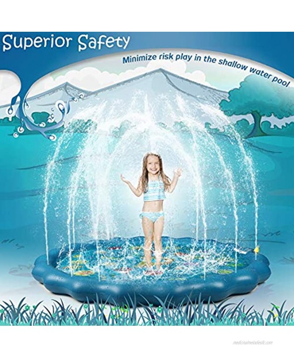 Winique Splash Pad Upgraded 68” Outdoor Summer Toys Children Sprinkler Play Mat & Wading Pool for Fun Games Learning Party Outside Water Toys for Toddlers Babies and 36 + Months Boys Girls Blue