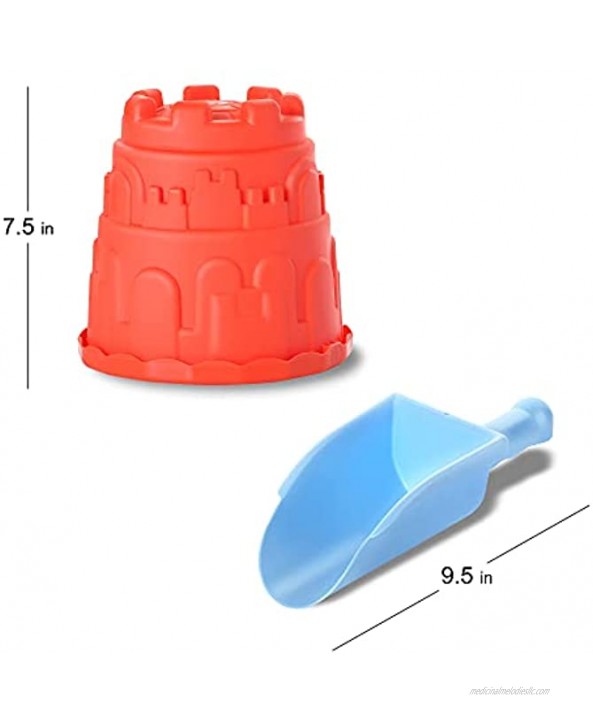 2 Sand Castle Beach Buckets and 2 Shovels for Kids 7 Inch Large Sand Mould Pails Beach Toys for Toddlers and Kids Beach Party Summer Activities Fun