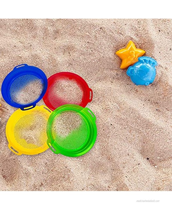 4 Pieces Sand Sifter Sieves for Sand Beach 9.75 x 8.75 Inch Plastic Beach Sand Sifter Pan Sand Strainer Toys Red Blue Yellow Green Present Set for Boys Girls Sand Shell Sifter