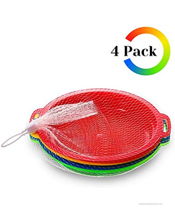 4 Pieces Sand Sifter Sieves for Sand Beach 9.75 x 8.75 Inch Plastic Beach Sand Sifter Pan Sand Strainer Toys Red Blue Yellow Green Present Set for Boys Girls Sand Shell Sifter