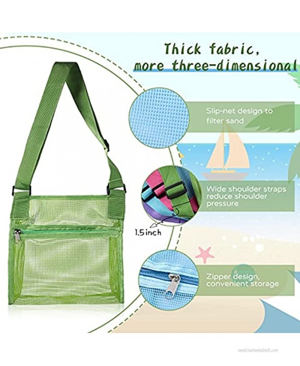 4 Pieces Zippered Mesh Tote Shell Bag Large Capacity Seashell Bag for Sand Beach Toys Collecting Adjustable Carrying Straps Shoulder Bag for Kid Toy 4 Colors