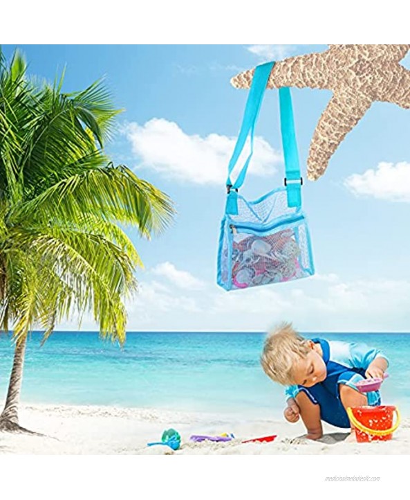 4 Pieces Zippered Mesh Tote Shell Bag Large Capacity Seashell Bag for Sand Beach Toys Collecting Adjustable Carrying Straps Shoulder Bag for Kid Toy 4 Colors