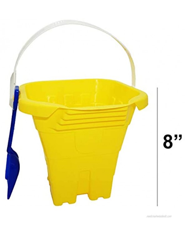 4E's Novelty 8 Beach Buckets and Shovels Large Sand Bucket for Kids [4 Pack ] for Sandbox Play Beach Toys for Kids & Toddlers
