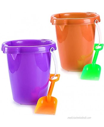4E's Novelty Beach Sand Buckets and Shovels for Kids 7" Large Beach Pail [2 Pack] Color Vary Beach Toys for Kids 3-10