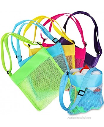 5pcs Mesh Beach Bag Beach Toys Shell Bags Beach Bag for Kids Storage Shell Fruit Vegetable Market Grocery Picnic Tote Colorful