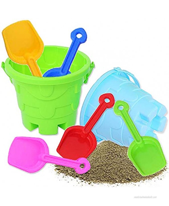 7 PCS Kids Beach Toys Set,Including 2 PCS Sand Buckets and 5 Colors Sand Shovels,Beach Sand Pail and Shovel Setfor Boys and Girls