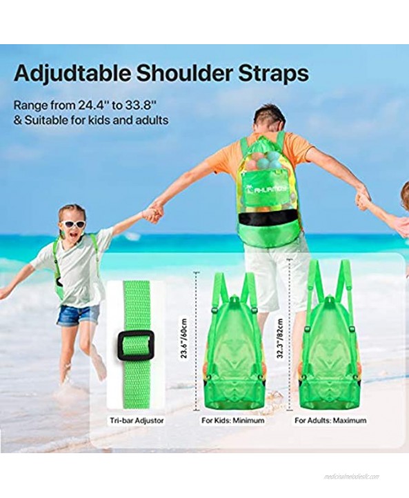 Ahlirmoy Large Beach Toys Mesh Bag Drawstring Beach Toy Bag with Adjustable Shoulder Strap for Children and Adults Great for Beach Swimming Camping and Other Outdoor Sports Green
