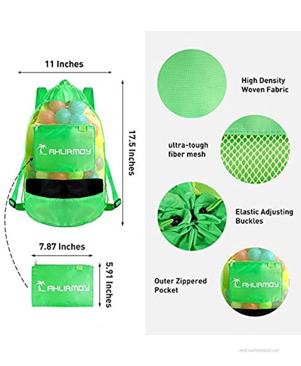 Ahlirmoy Large Beach Toys Mesh Bag Drawstring Beach Toy Bag with Adjustable Shoulder Strap for Children and Adults Great for Beach Swimming Camping and Other Outdoor Sports Green