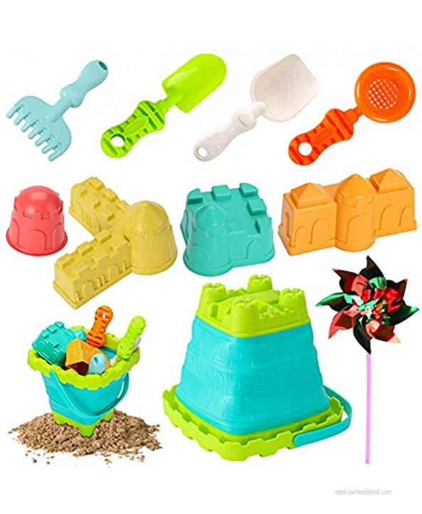 AMOR 19 Pieces Beach Sand Toy Set Collapsible Outdoor Beach Toys for Toddlers Castle Sand Toys for Kids Boys Girls