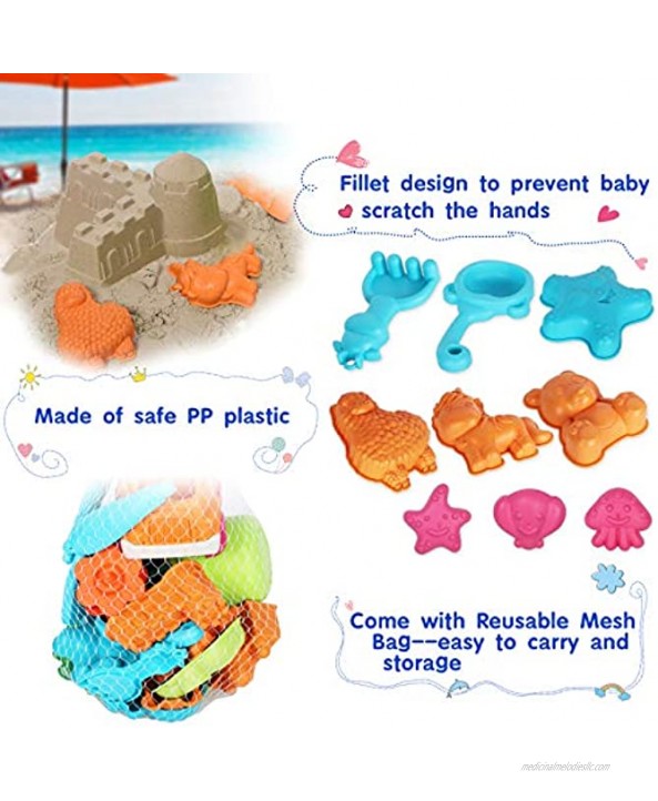 Auney 23 PCS Beach Toys Sand Toys Set for Kids Sand Wheel Dump Truck Bucket Rakes Watering Can Animal and Castle Sand Molds