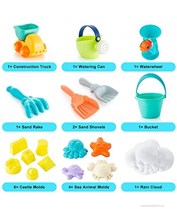 Beach Toys Sand Toys Set Including Sand Water Wheel Bucket Shovels Sifter Molds Rakes and Shovels Outdoor Beach Sand Toys for Boys Girls Toddlers Kids Summer Outdoor Beach Fun