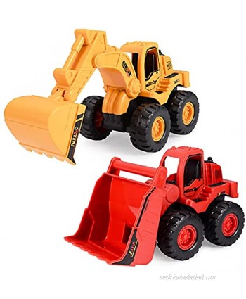 BEESTECH Construction Toys Friction Powered Excavator Toy and Construction Loader Toy Beach Sand Toys Construction Truck Vehicles Sandbox Toys for 3 4 5 Years Old Boys Kids Girls 2 Pack
