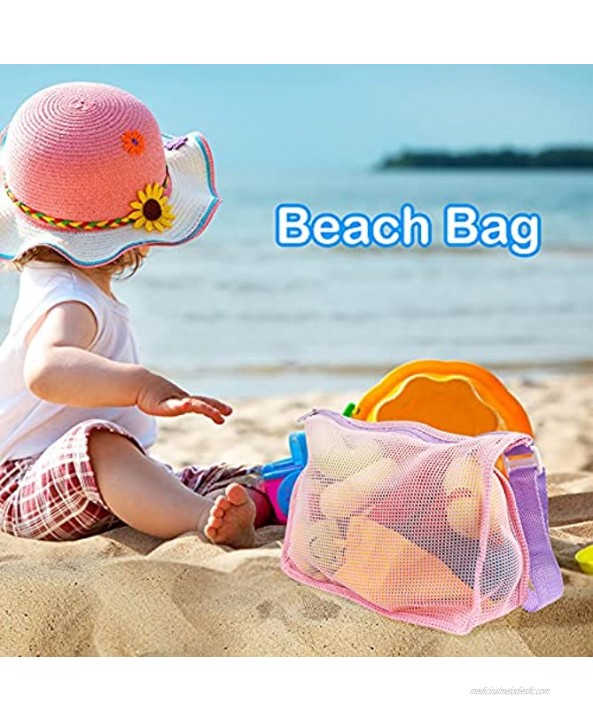 BSTiltion Mesh Beach Toy Bag 3Pcs Kids Seashell Bag Beach Sand Toy Totes Mesh Bag with Zipper Beach Toys Towels Swimming Accessories for Boys and Girls 3PCS-Green Pink Blue