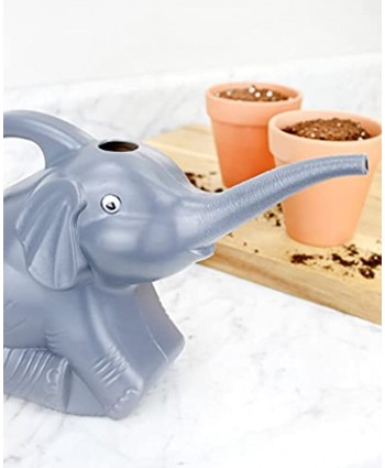 Cornucopia Elephant Watering Can w Real Eyes 2 Quart Grey with Googly Eyes Fully Functional Novelty Watering Can