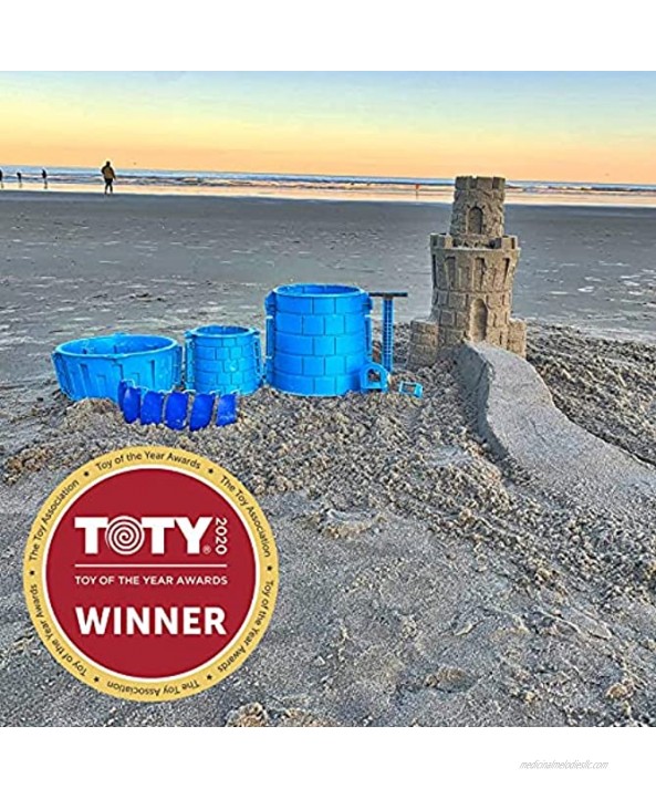 Create A Castle Sand or Snow Castle Split Mold Set 6 Piece Pro Building Set with Multi Purpose Tool Battlement and Window Mold 1 Mesh Backpack for Easy Storage and Cleaning Kids & Adults