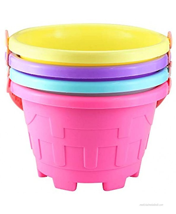 Faxco 4 Pack 7.2'' Candy Color Plastic Beach Castle Mold Buckets Small Sand Bucket Water Bucket for Beach Fun Great Summer Party Accessory