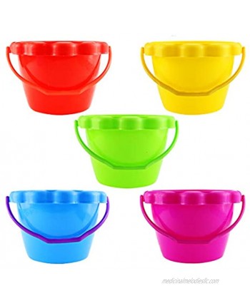 Faxco 5 Pack 6'' 1.5 L Plastic Small Bucket,Small Sand Pail Beach Toy,Beach Pails for Sand Molds at The Sandbox5 Colors